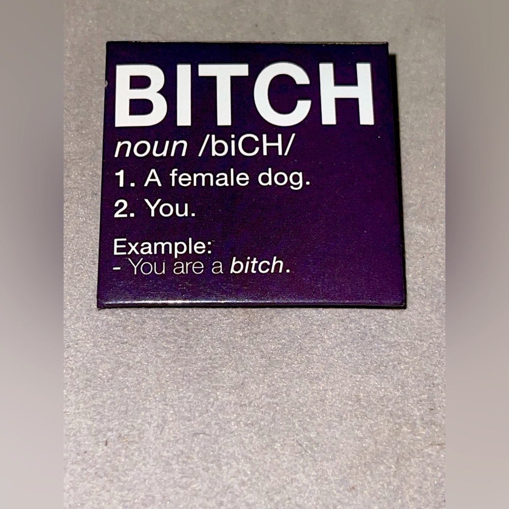 B*tch Definition Square Button Pin. NWT